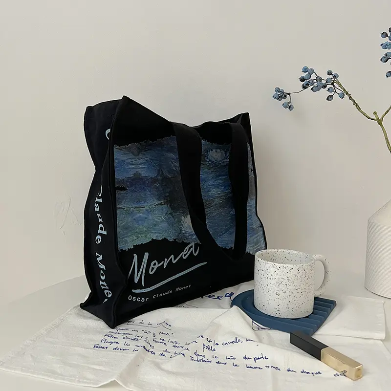 Famous Painting Women Canvas Shoulder Bag High Capacity Shopping Tote Eco Cloth Square Purse Female Shopper Cotton Print Handbag