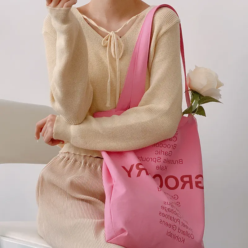 Women Shopping Bag Grocery List Design Ladies Cute Colors Shoulder Bag Eco Canvas Handbag Reusable Cotton Cloth Fabric Tote