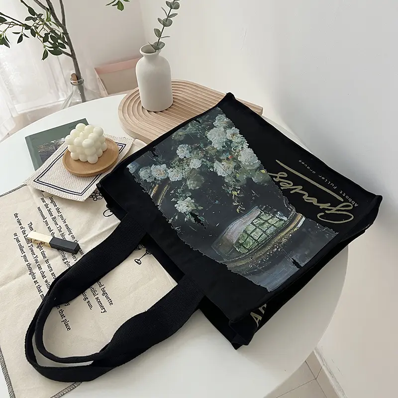 Famous Painting Women Canvas Shoulder Bag High Capacity Shopping Tote Eco Cloth Square Purse Female Shopper Cotton Print Handbag