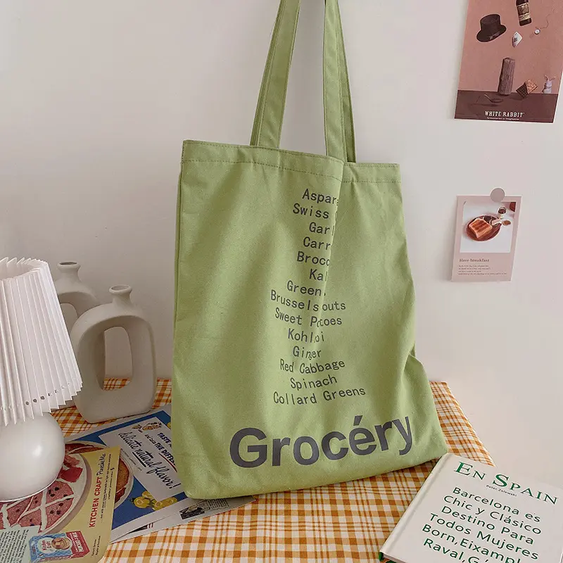 Women Shopping Bag Grocery List Design Ladies Cute Colors Shoulder Bag Eco Canvas Handbag Reusable Cotton Cloth Fabric Tote