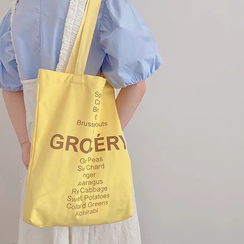 Women Shopping Bag Grocery List Design Ladies Cute Colors Shoulder Bag Eco Canvas Handbag Reusable Cotton Cloth Fabric Tote