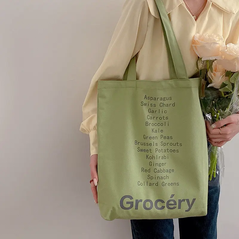 Women Shopping Bag Grocery List Design Ladies Cute Colors Shoulder Bag Eco Canvas Handbag Reusable Cotton Cloth Fabric Tote