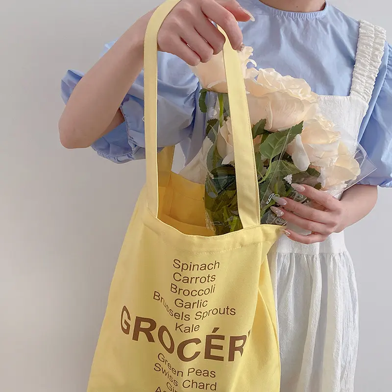 Women Shopping Bag Grocery List Design Ladies Cute Colors Shoulder Bag Eco Canvas Handbag Reusable Cotton Cloth Fabric Tote