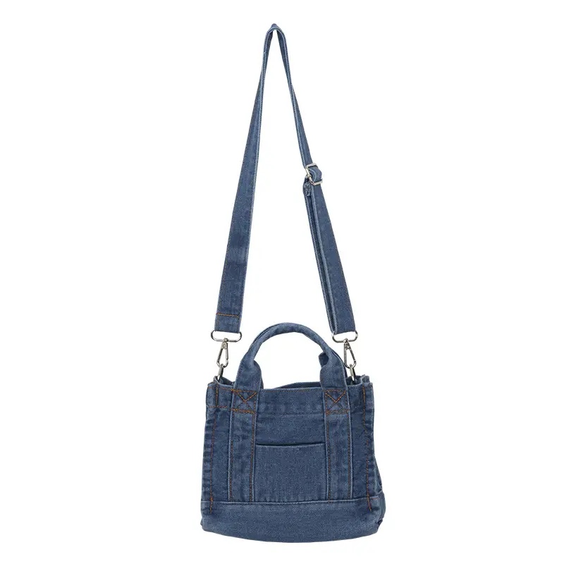 Denim Cloth Women Mini Shoulder Bag Girl Blue Canvas Fabric Handbag Small Casual Tote Detachable Strap Lady Little Zipper Purse