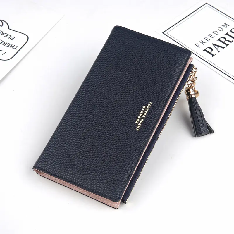 Women Long Wallet Tassel Zipper Phone Case Crossed Grain PU Leather Coin Purse Card Holder Cute Clutch Pink Money Bag For Girls