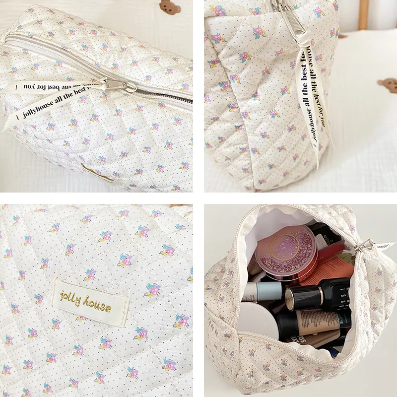 Liberty Quilting Clutches Soft Cotton Women Zipper Cosmetic Organizer Cute Makeup Bag Large Make Up Purse Portable Handbag