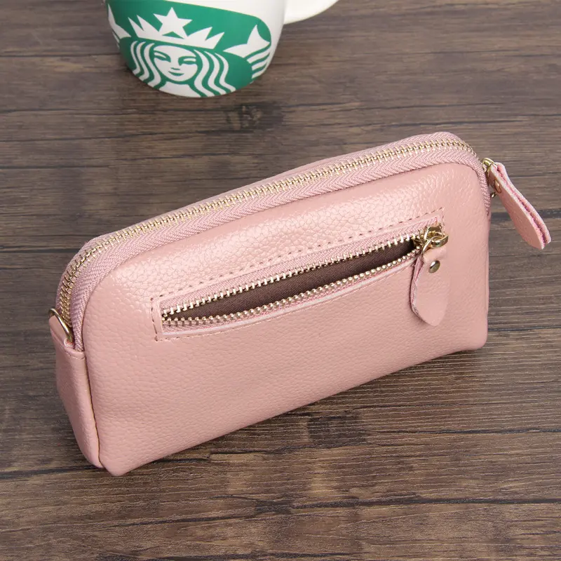 Real Leather Women Long Wallet Ladies Zipper Coin Purse Cute Simple Organizer Patchwork Solid Money Clutch Luxury Designer Bag