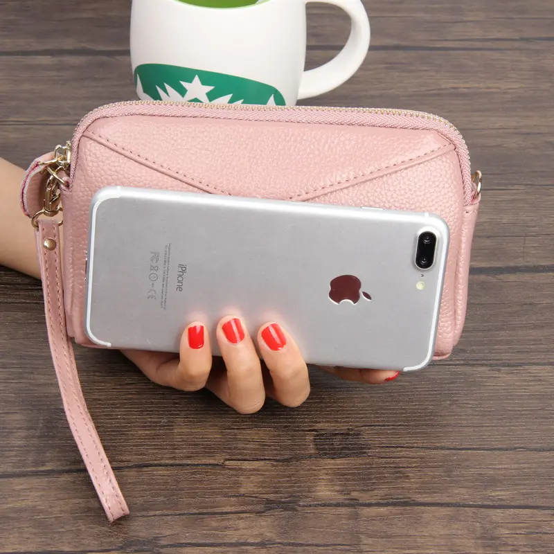 Real Leather Women Long Wallet Ladies Zipper Coin Purse Cute Simple Organizer Patchwork Solid Money Clutch Luxury Designer Bag