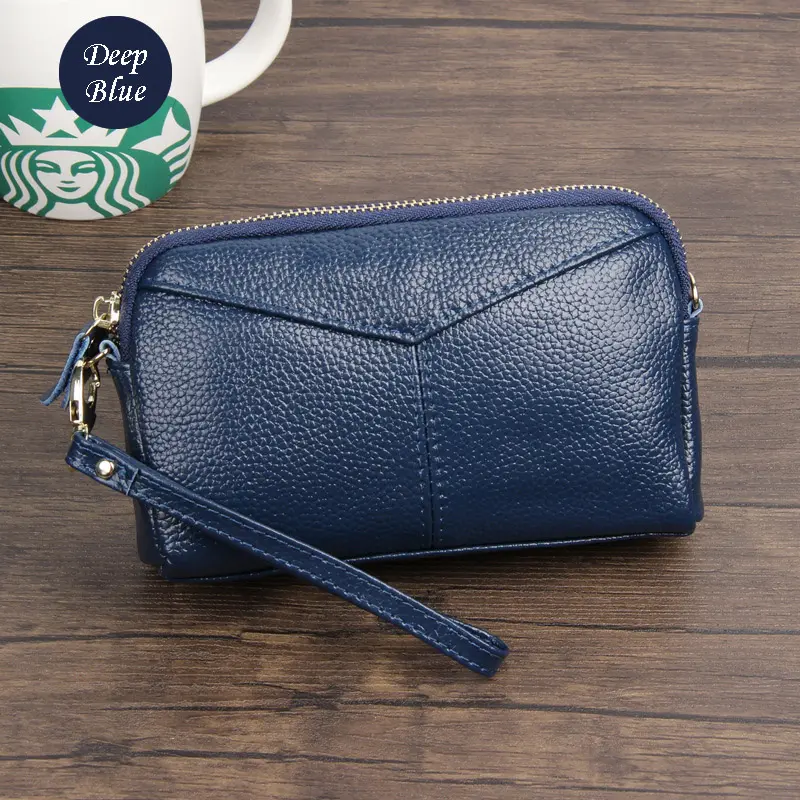 Real Leather Women Long Wallet Ladies Zipper Coin Purse Cute Simple Organizer Patchwork Solid Money Clutch Luxury Designer Bag