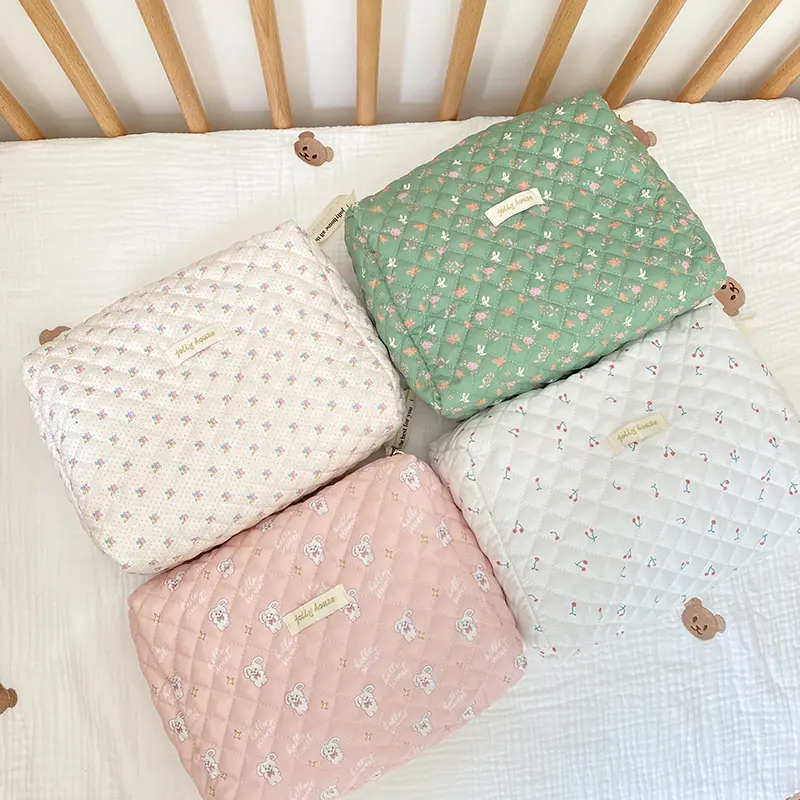 Liberty Quilting Clutches Soft Cotton Women Zipper Cosmetic Organizer Cute Makeup Bag Large Make Up Purse Portable Handbag