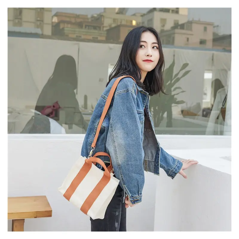 Women Canvas Shoulder Bag Girl Small Handbag Square Tote Crossbody Messenger Bags Thick Cotton Cloth Purse Cute Shopping Bag