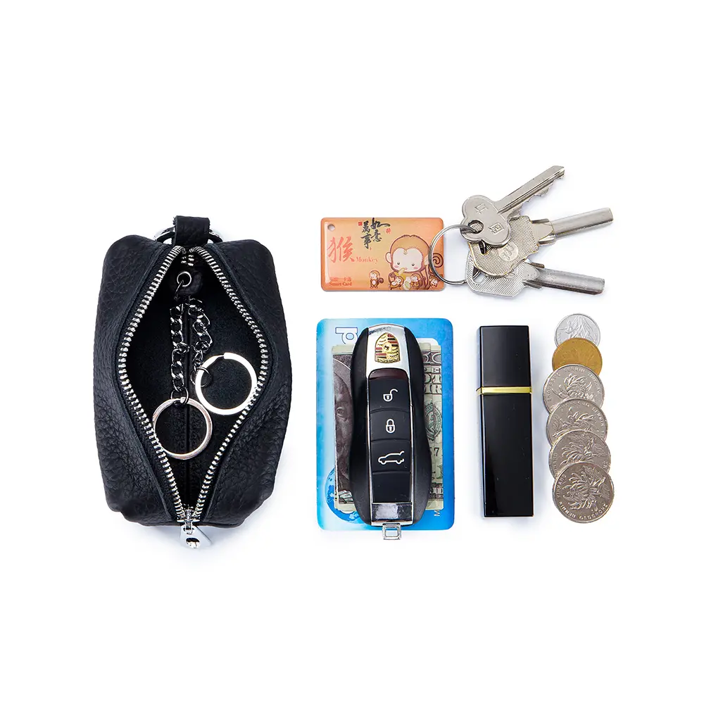 Real Leather Men Women Key Holder Cute Car Keys Bag Quality Coin Purse Small Things Organizer Mini Wallet With Double Key Chains