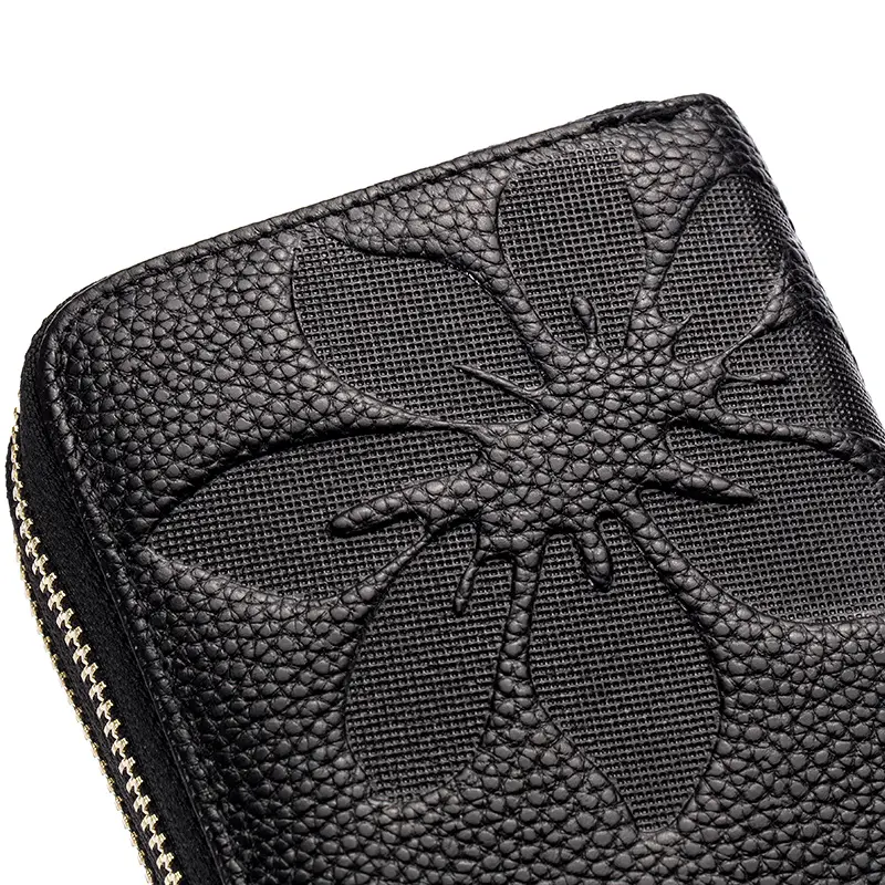 Genuine Cow Leather Women Double Zipper Long Wallet Large Capacity Ladies Purse Phone Bag Rfid Credit Cards Holder Money Clutch