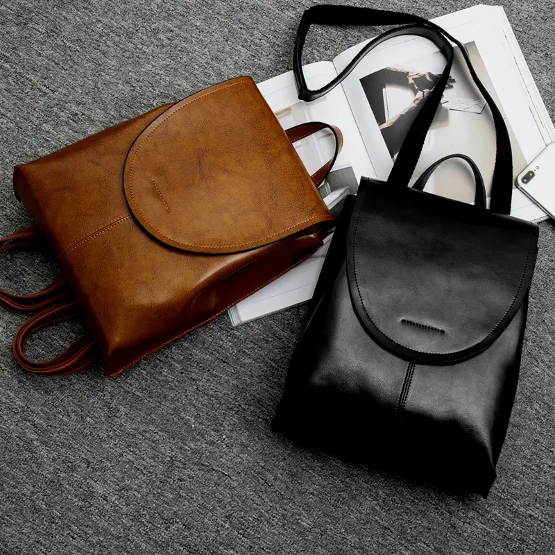 Genuine Leather Women Backpack Waxed Cowhide Female Vintage Rucksack College School Student Books Bag Shoulder Bags For Ladies