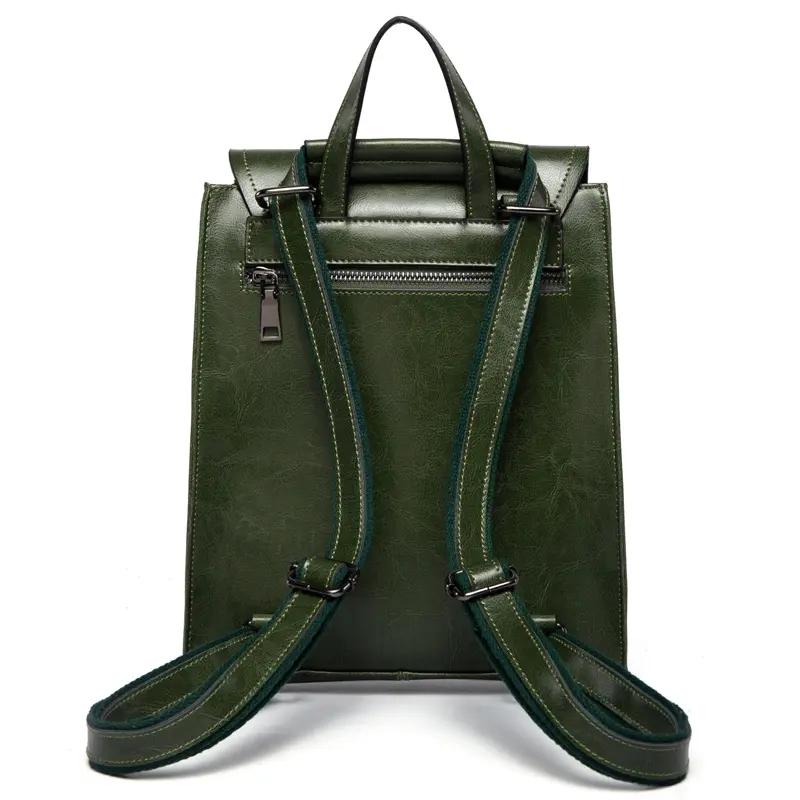 Genuine Leather Women Backpack Waxed Cowhide Female Vintage Rucksack College School Student Books Bag Shoulder Bags For Ladies