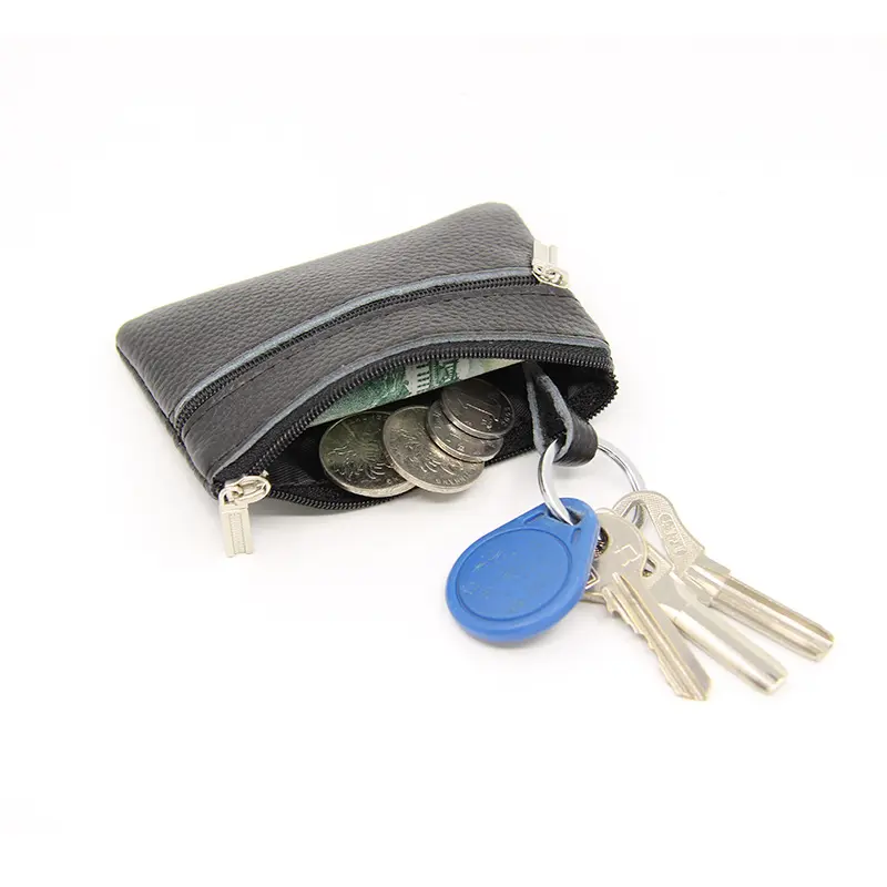 Genuine Leather Men & Women Coin Purse Cow Leather Mini Card Bag Small Change Wallets Key Chain Holder Multifunctional Money Bag