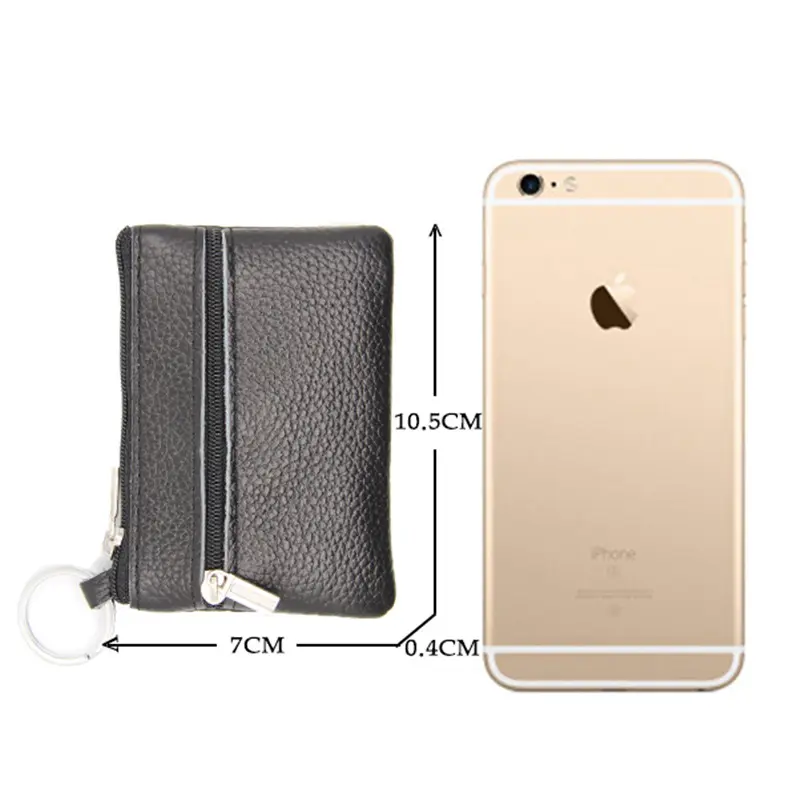 Genuine Leather Men & Women Coin Purse Cow Leather Mini Card Bag Small Change Wallets Key Chain Holder Multifunctional Money Bag
