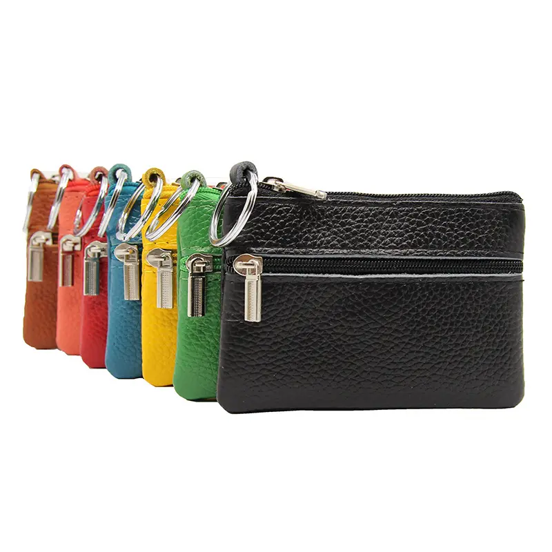 Genuine Leather Men & Women Coin Purse Cow Leather Mini Card Bag Small Change Wallets Key Chain Holder Multifunctional Money Bag