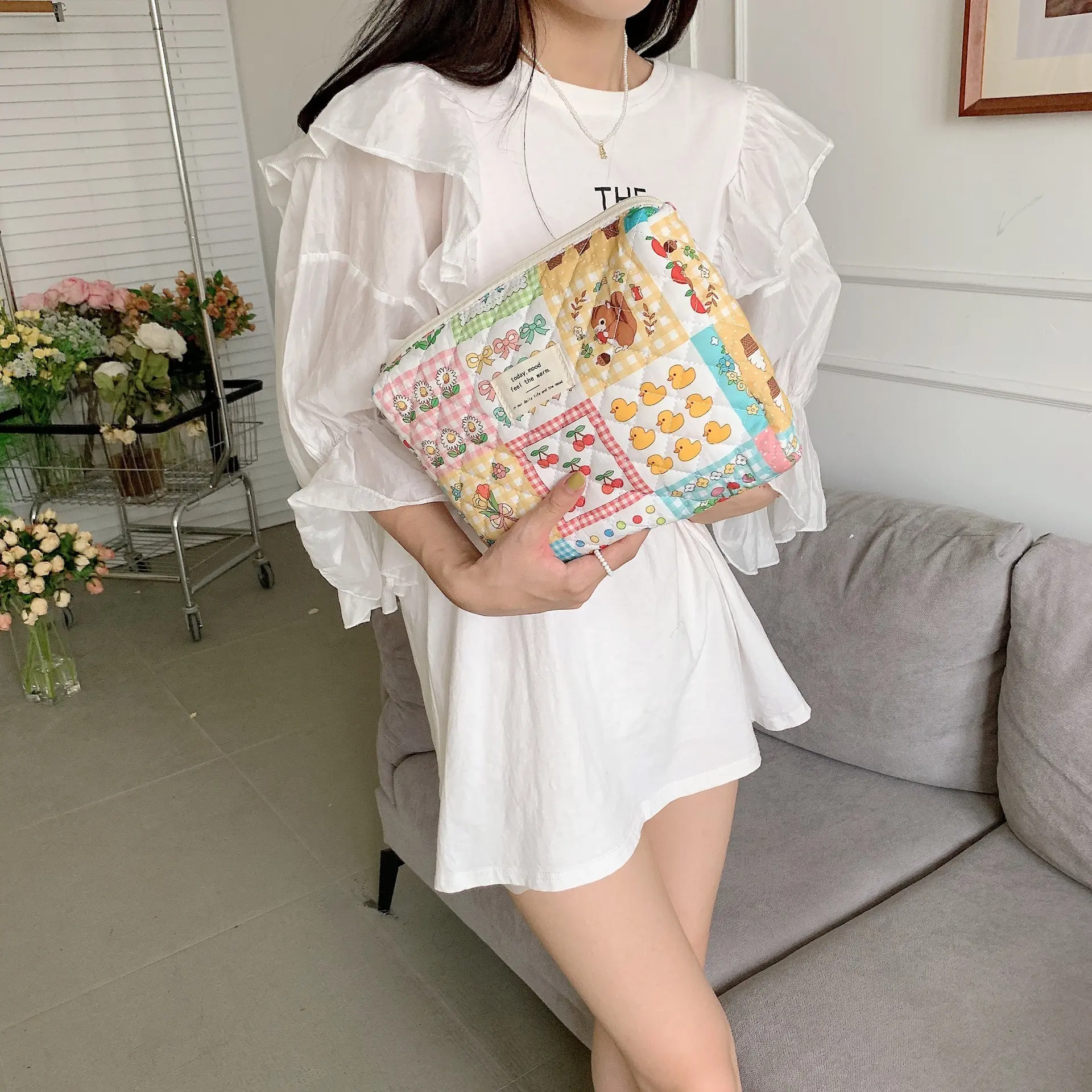 Liberty Quilting Clutches Soft Cotton Women Multipurpose Cosmetic Organizer Girls Cute Makeup Bag Make Up Purse Portable Handbag