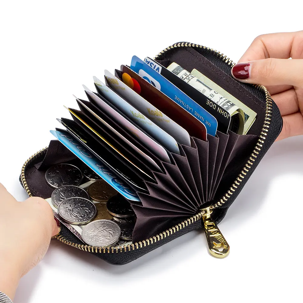 Genuine Leather Men Women Rfid Credit Card Holder Small Zipper Wallet Solid Coin Purse Key Ring ID Photocard Slot Mini Money Bag