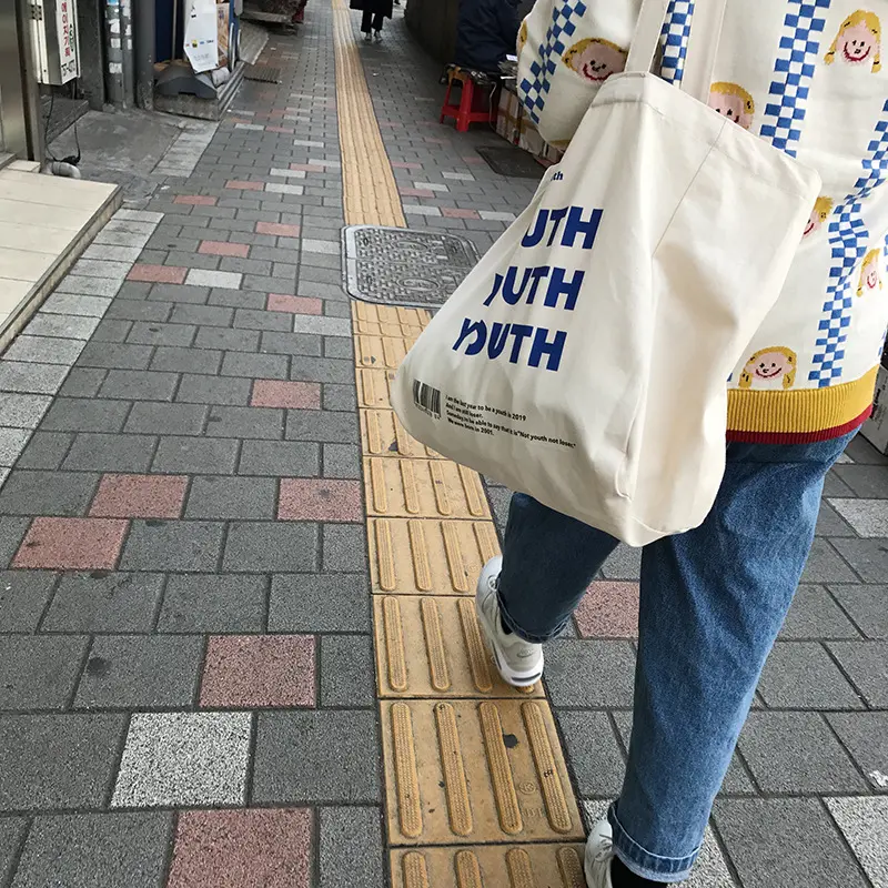 Women Canvas Shopping Bag YOUTH Letters Print Female Cotton Cloth Shoulder Bag Eco Handbag Tote Reusable Grocery Shopper Bags