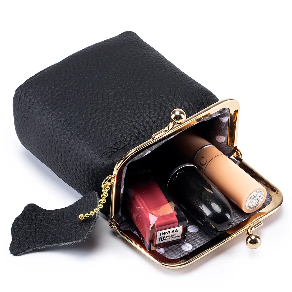 Real Leather Women Small Cosmetic Bag Golden Hasp Cute Makeup Pouch Lipstick Organizer Case Lady Travel Keys Box Mini Coin Purse