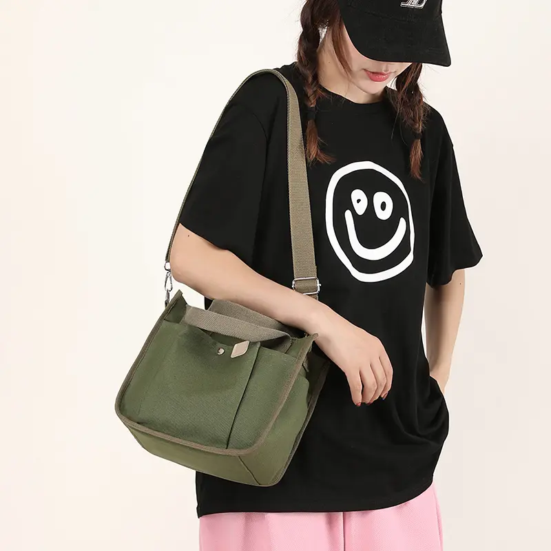 Thick Canvas Women Small Zipper Shoulder Bag Simple Handbag Little Totes Female Cloth Crossbody Messenger Bags Purse For Ladies