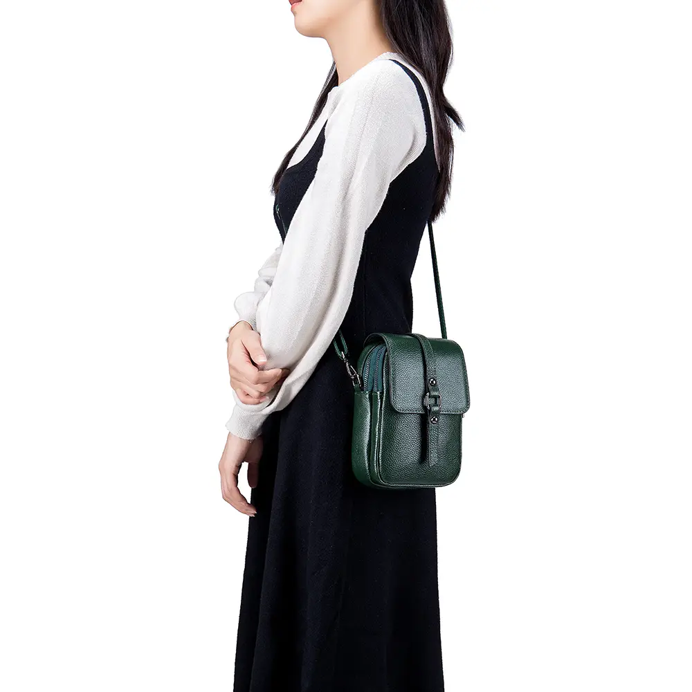 Genuine Leather Women Small Shoulder Bag Cute Crossbody Messenger Bags Female Little Soft Purse Double Zipper Pockets Handbag
