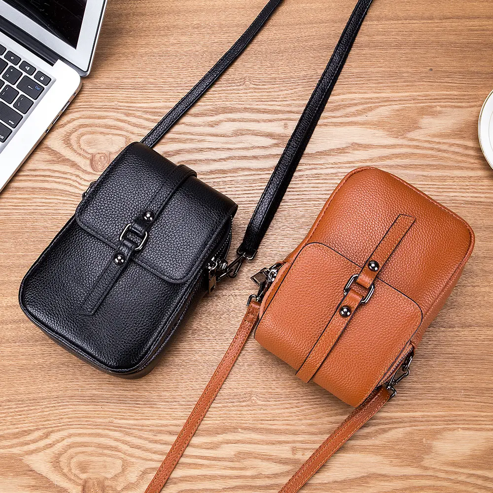 Genuine Leather Women Small Shoulder Bag Cute Crossbody Messenger Bags Female Little Soft Purse Double Zipper Pockets Handbag