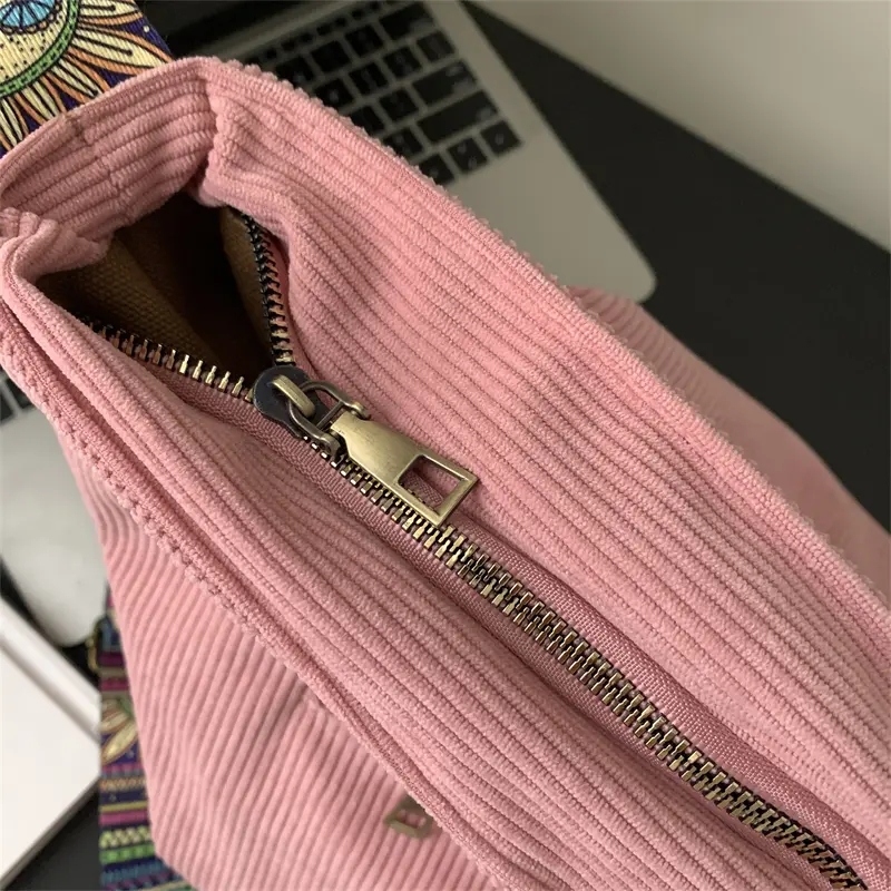 Women Luxury Corduroy Shoulder Bag Large Handbag Big Casual Tote Canvas Lining Solid Cloth Purse Zipper Crossbody Messenger Bags