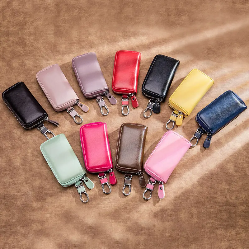 Cow Split Leather Men Women Key Holder House Keychain Bag Organizer Car Key Case Pouch Multifunctional Small Wallet Mini Purse