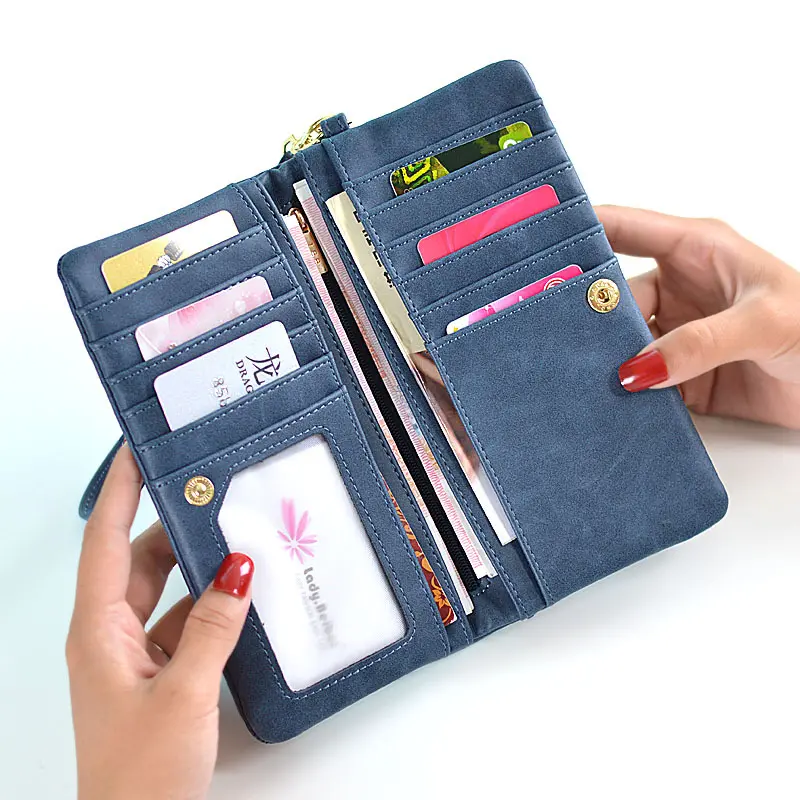 Women Long Wallet Quality Matte PU Leather Solid Coin Purse Luxury Double Zipper Clutch Money Bag Phone ID Credit Card Holder
