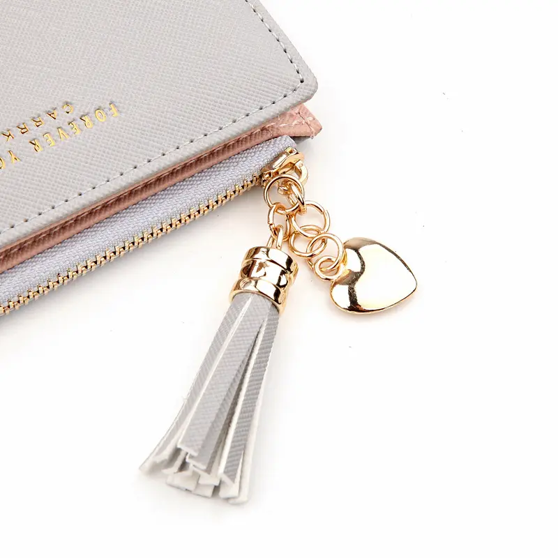 Women Square Short Wallet Crossed Grain PU Leather Tassel Zipper Coin Purse Mini Money Bag Girls Small Cute Pink Card Holder