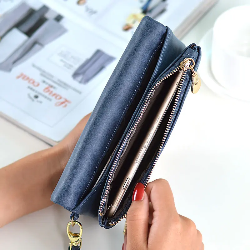 Women Long Wallet Quality Matte PU Leather Solid Coin Purse Luxury Double Zipper Clutch Money Bag Phone ID Credit Card Holder