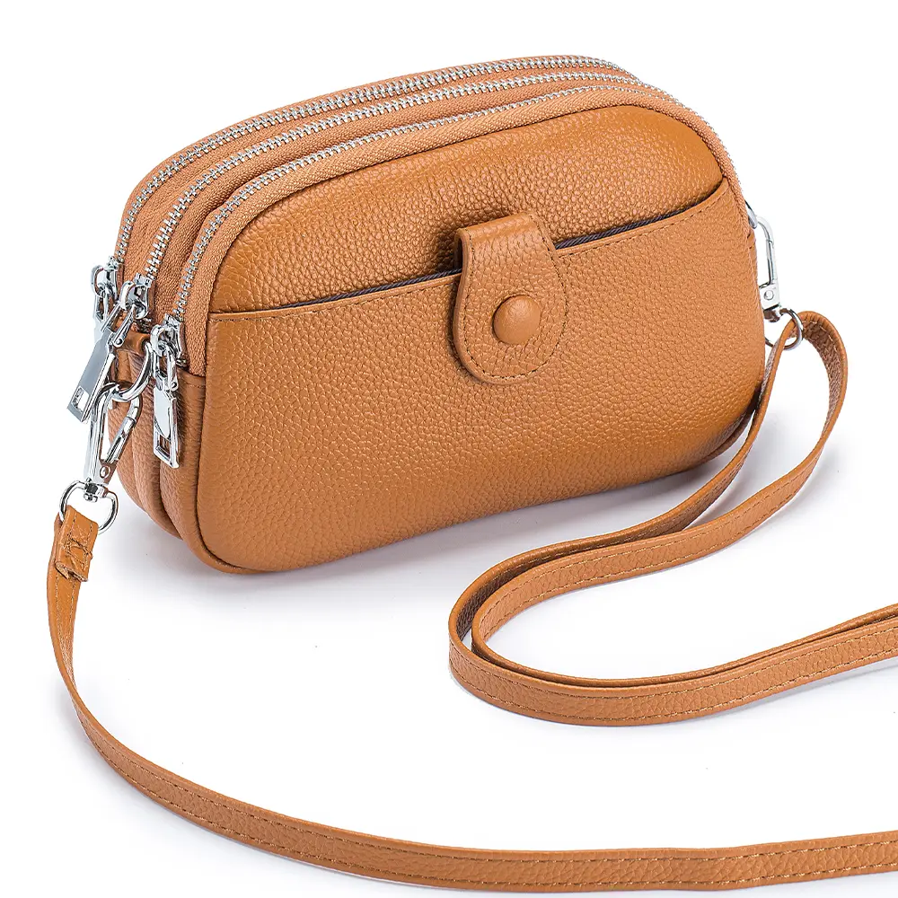 Real Leather Women Fashion Shoulder Bag Mini Cross Messenger Bags Female Small Purse Three Zipper Pockets Design Luxury Handbag