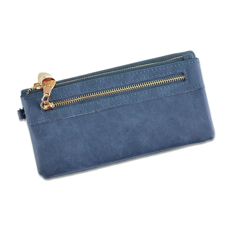 Women Long Wallet Quality Matte PU Leather Solid Coin Purse Luxury Double Zipper Clutch Money Bag Phone ID Credit Card Holder