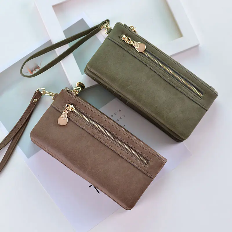 Women Long Wallet Quality Matte PU Leather Solid Coin Purse Luxury Double Zipper Clutch Money Bag Phone ID Credit Card Holder