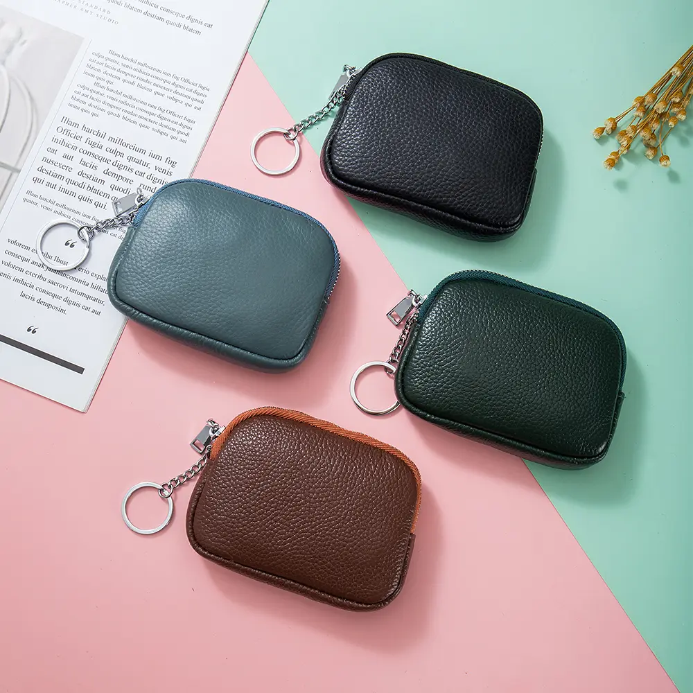 Genuine Leather Zipper Coin Purse Women Simple Mini Wallet Cute Small Key Bag Luxury Designer Card Holder Little Change Pouch