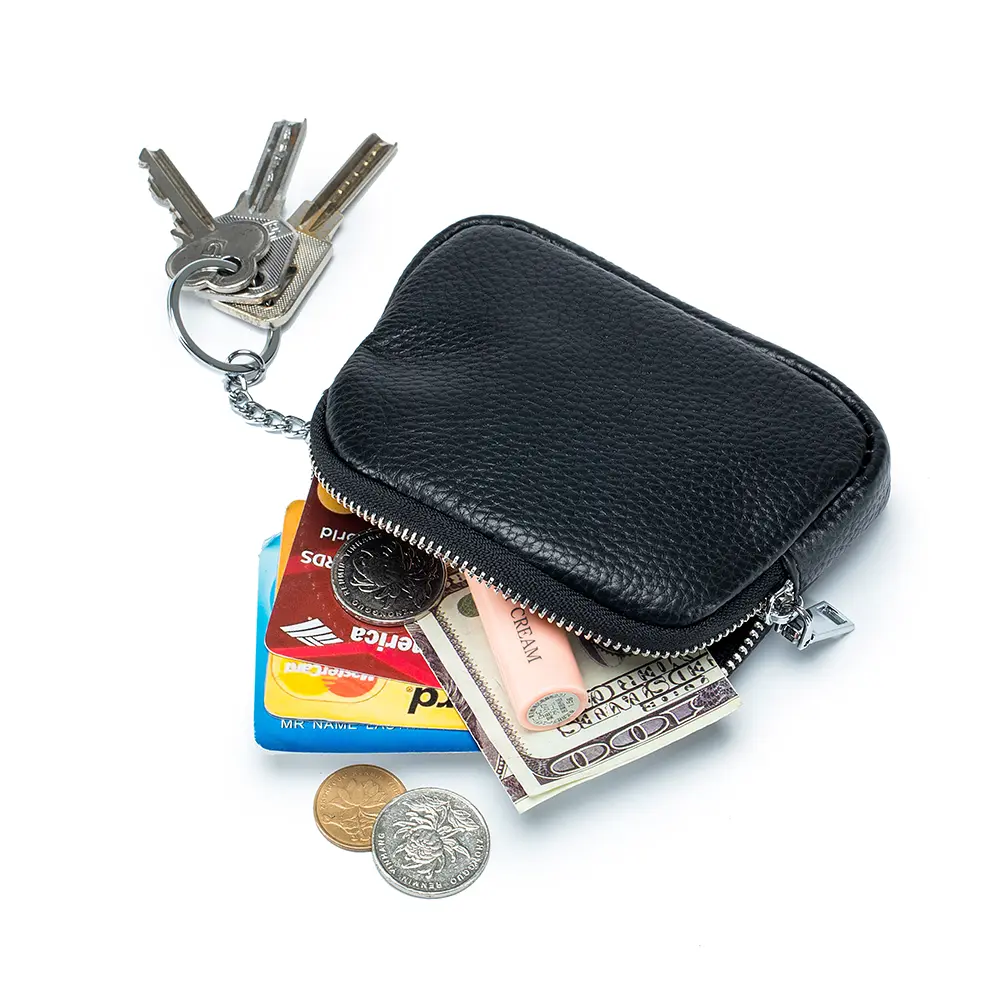 Genuine Leather Zipper Coin Purse Women Simple Mini Wallet Cute Small Key Bag Luxury Designer Card Holder Little Change Pouch