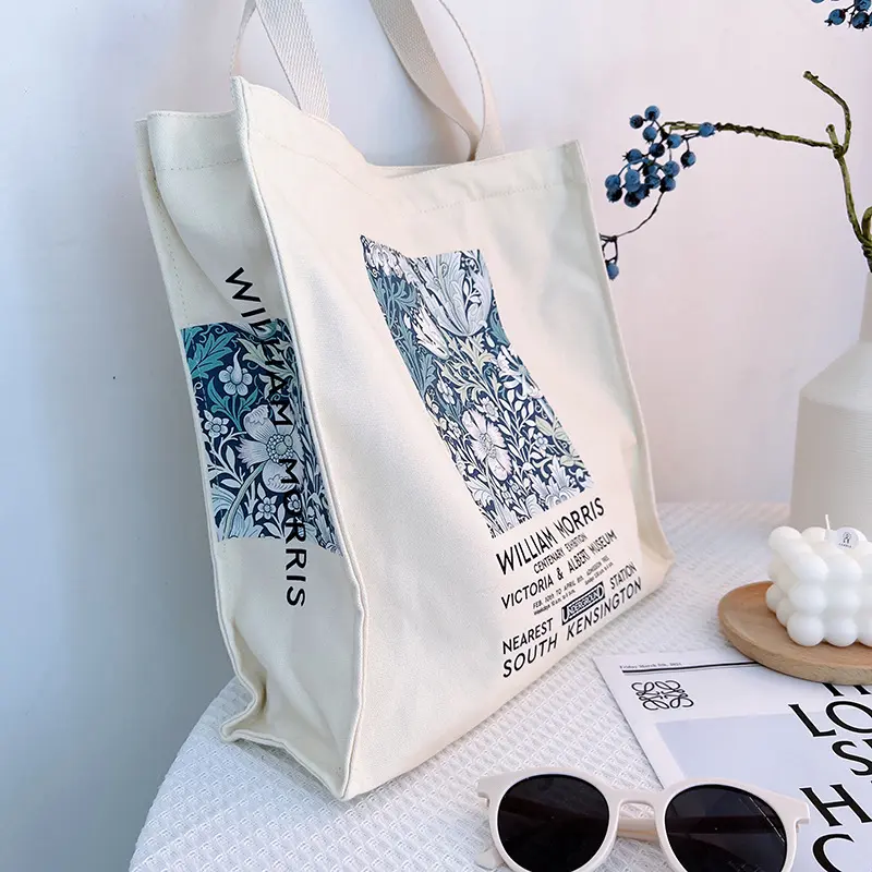 UK Arts Female Canvas Shoulder Bag William Morris Vintage Flower Garden Print Zipper Books Handbag Large Tote For Women Shopping