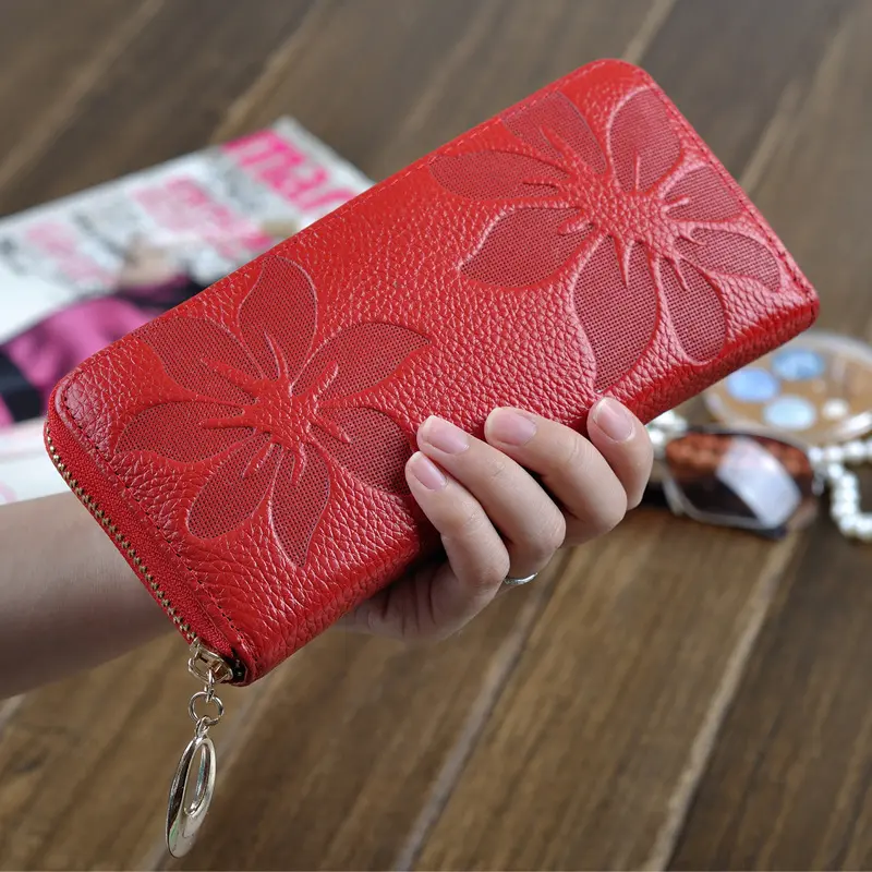 Genuine Leather Women Long Wallets Female Fashion Zipper Coin Purse Lady Luxury Money Bag Credit Cards Clutch Large Phone Wallet