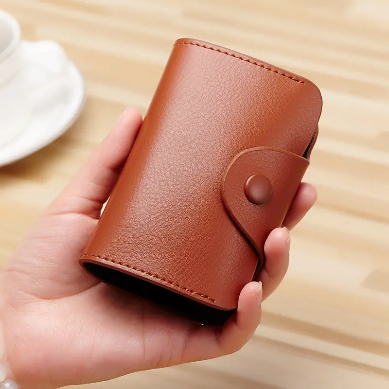 Cow Split Leather Men & Women Credit Card Holder Solid Hasp Accordion Business Card Bag Unisex ID Card Wallet