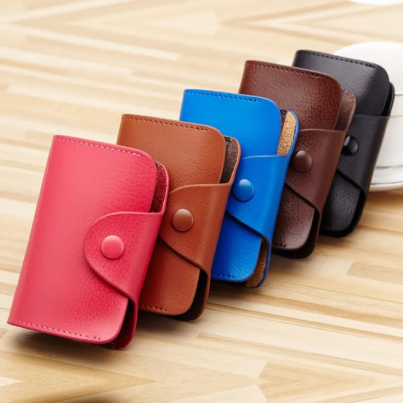 Cow Split Leather Men & Women Credit Card Holder Solid Hasp Accordion Business Card Bag Unisex ID Card Wallet