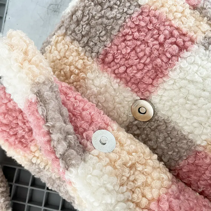 Women Small Plush Shoulder Bag Ladies Checked Plaid Crossbody Bag Casual Cute Messenger Bags Girls Zipper Purse Lamb Like Tote