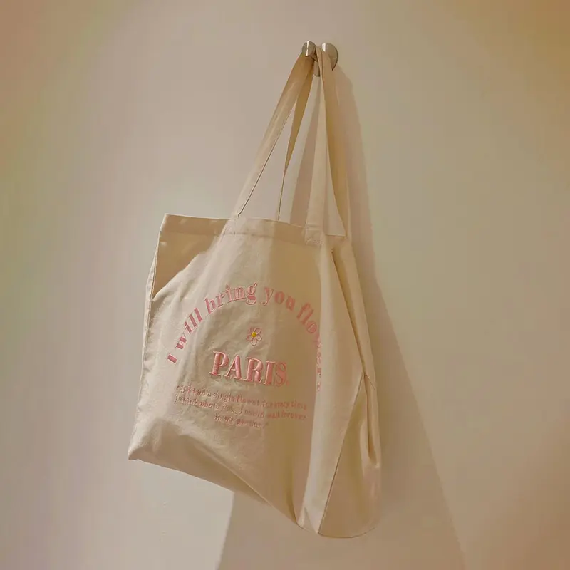 Women Canvas Shoulder Bag Explore Paris 3D Embroidery Daily Shopping Bags Student Books Bag Cotton Cloth Handbags Tote For Girls