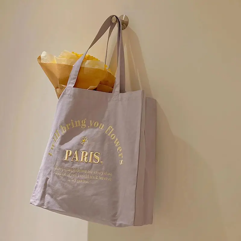 Women Canvas Shoulder Bag Explore Paris 3D Embroidery Daily Shopping Bags Student Books Bag Cotton Cloth Handbags Tote For Girls