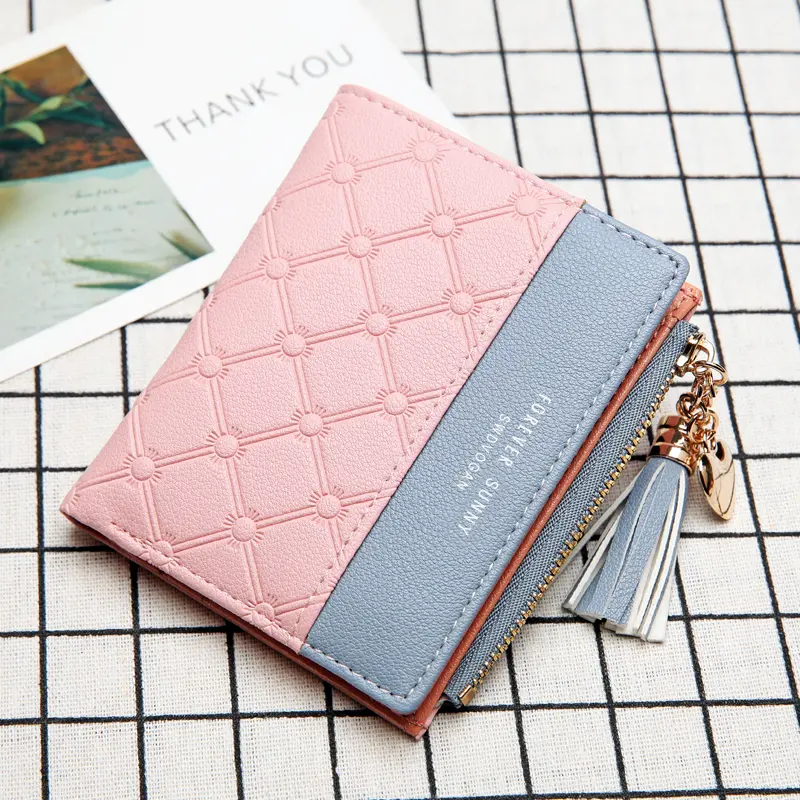 Women Short Wallets Ladies Fashion Small Purse Cute Tassel Mini Wallet Pink PU Female Credit Card Holder Hasp Zipper Coin Purse