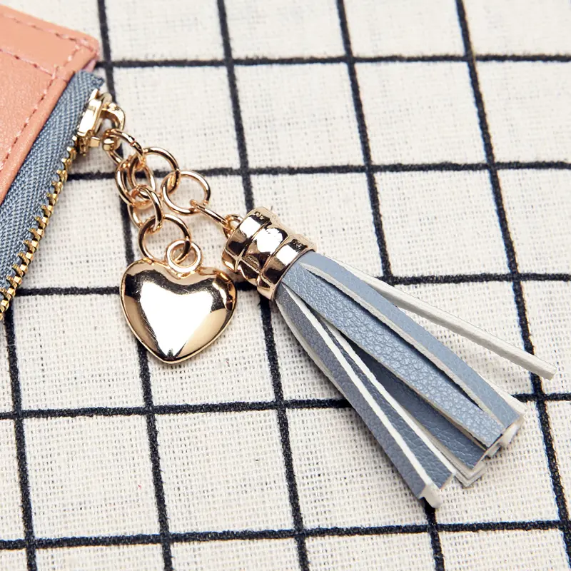 Women Short Wallets Ladies Fashion Small Purse Cute Tassel Mini Wallet Pink PU Female Credit Card Holder Hasp Zipper Coin Purse
