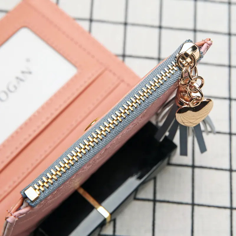 Women Short Wallets Ladies Fashion Small Purse Cute Tassel Mini Wallet Pink PU Female Credit Card Holder Hasp Zipper Coin Purse
