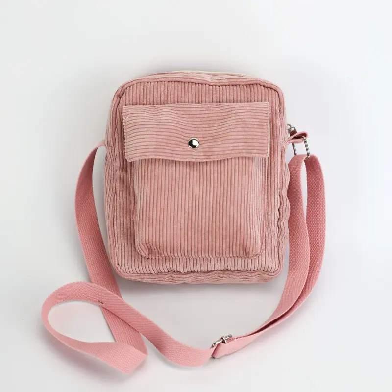 Women Corduroy Flap Shoulder Bag Canvas Lining Cute Small Crossbody Messenger Bags Stripes Cloth Zipper Purse Handbag For Girls